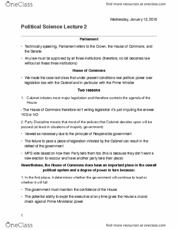 POLSCI 1G06 Lecture Notes - Lecture 4: Responsible Government, Charlottetown Accord thumbnail