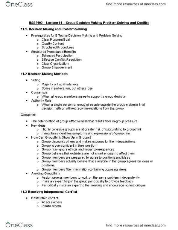 HSS 2102 Lecture Notes - Lecture 14: Irving Janis, Family Reunion, Ingroups And Outgroups thumbnail