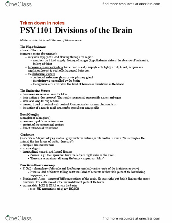 PSY 1101 Lecture Notes - Lecture 13: Frontal Lobe, Occipital Lobe, Parietal Lobe thumbnail
