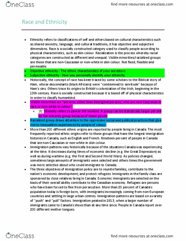 Sociology 1025A/B Lecture Notes - Lecture 12: Economic Inequality, Racialization, New Culture Movement thumbnail