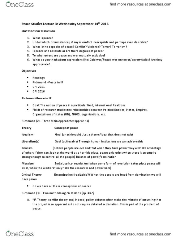 PEACEST 1A03 Lecture Notes - Lecture 3: Global Peace Index thumbnail