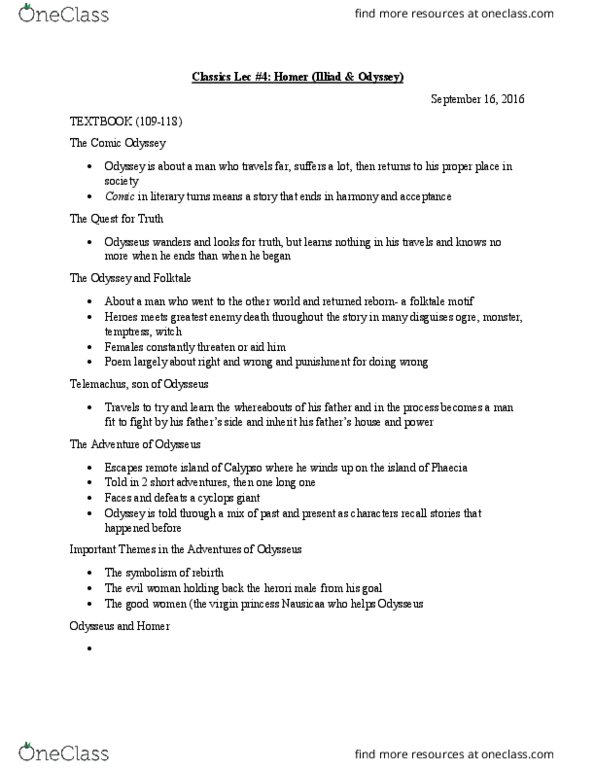 CLAS 1000 Lecture Notes - Lecture 4: Thalassocracy, Menelaus, Cyclops thumbnail