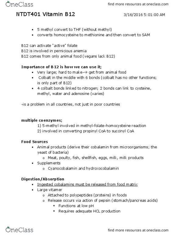 NTDT401 Lecture Notes - Lecture 5: Cardiovascular Disease, Pylorus, Methylmalonyl-Coa thumbnail