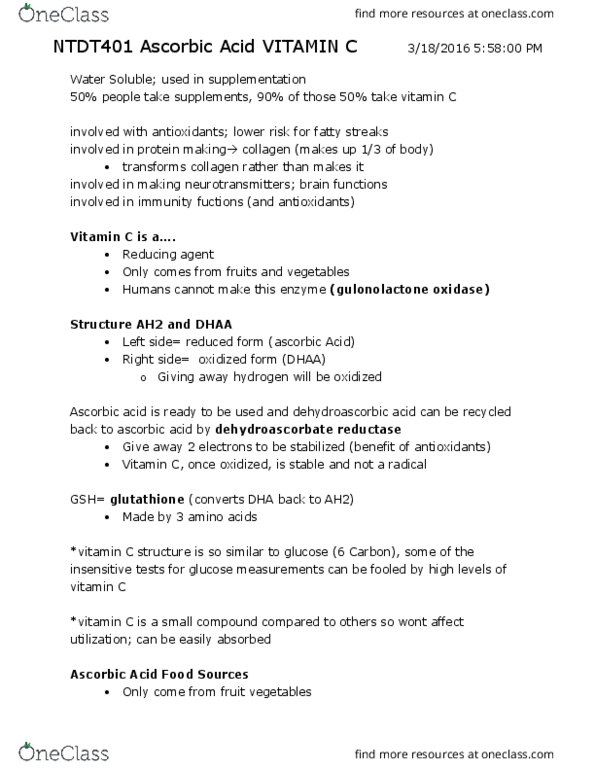 NTDT401 Lecture Notes - Lecture 2: Reactive Oxygen Species, Citrus, Dietary Fiber thumbnail