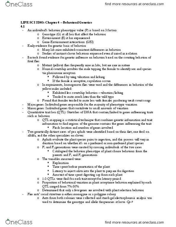 LIFESCI 2D03 Chapter Notes - Chapter 4: Taxis, Biological Specificity, Wild Type thumbnail