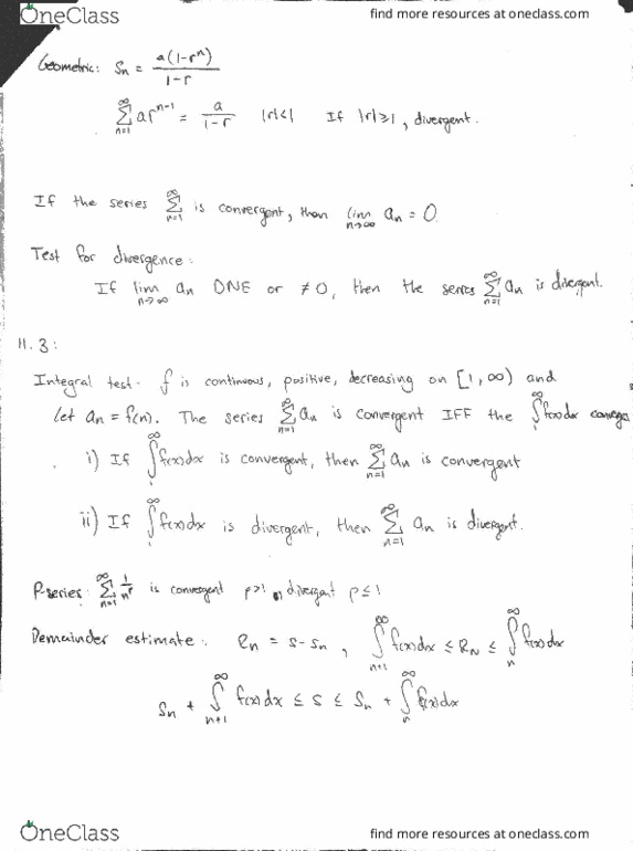 MATH 1B Midterm: Tests For Convergence And Divergence: MIDTERM 2 - OneClass