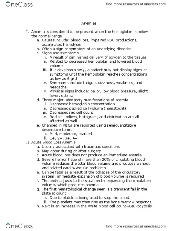 BISC 341 Lecture Notes - Lecture 5: Aplastic Anemia, Strabismus, Hemolysis thumbnail