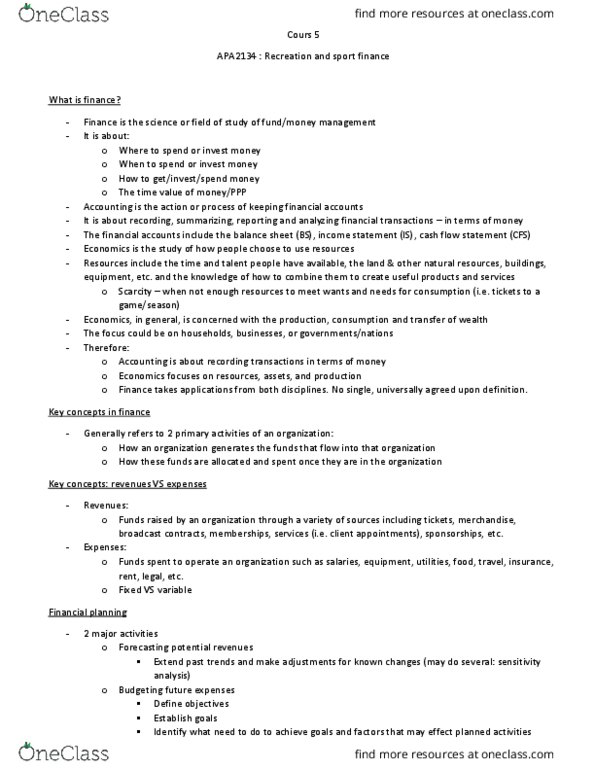 APA 2134 Lecture Notes - Lecture 5: Profit Maximization, Retained Earnings, Financial Plan thumbnail