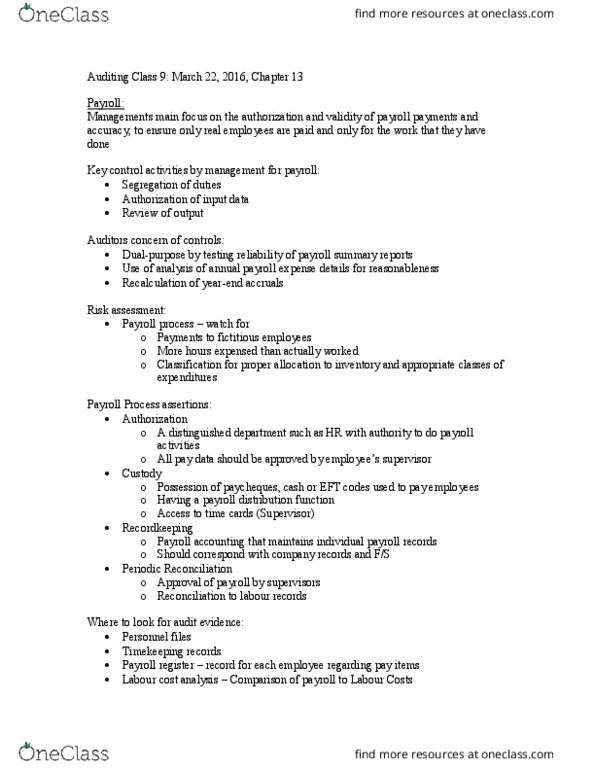 ADM 3349 Lecture Notes - Lecture 9: Risk Assessment, General Ledger, Audit Evidence thumbnail