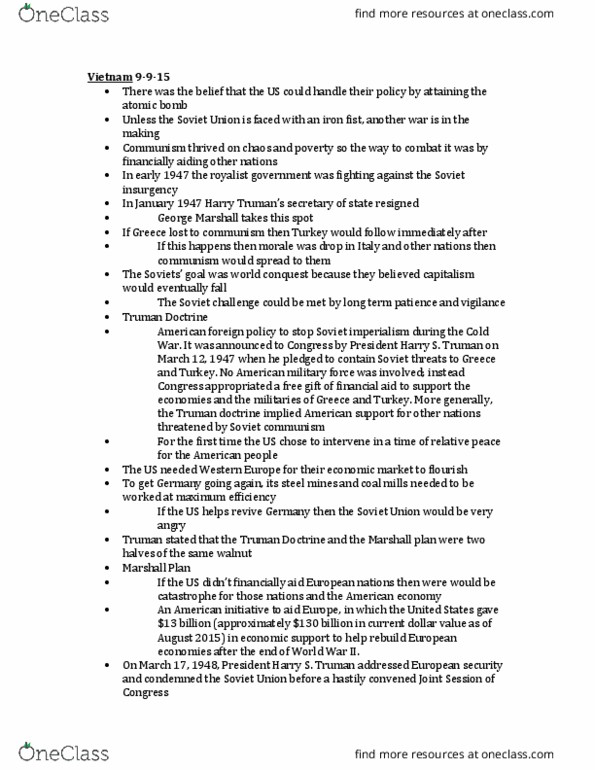 HIST2475 Lecture Notes - Lecture 3: Truman Doctrine, Marshall Plan thumbnail