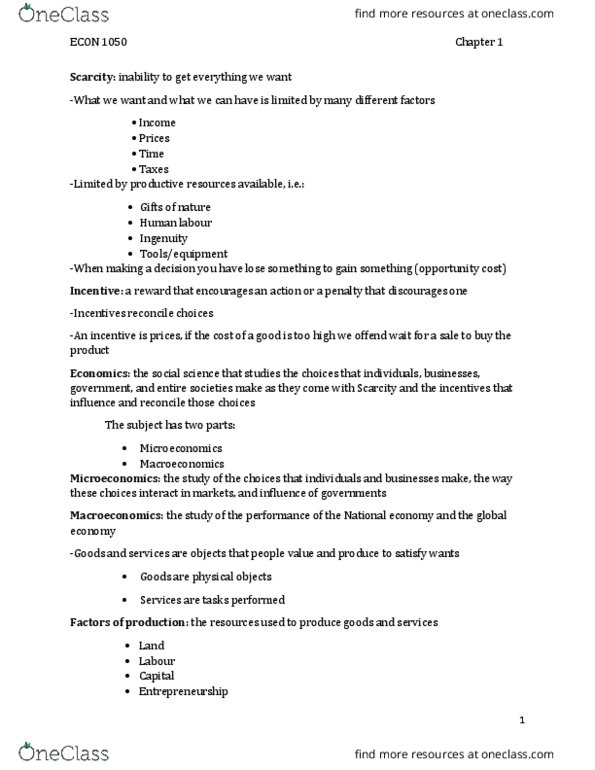 ECON 1050 Chapter Notes - Chapter 1: Espresso, Marginal Utility, China Airlines thumbnail