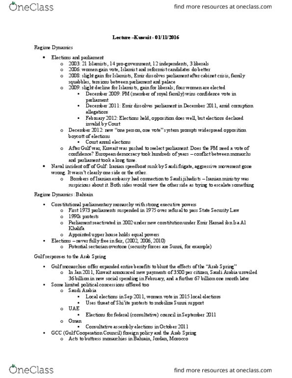 POLI 340 Lecture Notes - Lecture 13: Arab Cold War, Arab Spring, Sectarianism thumbnail