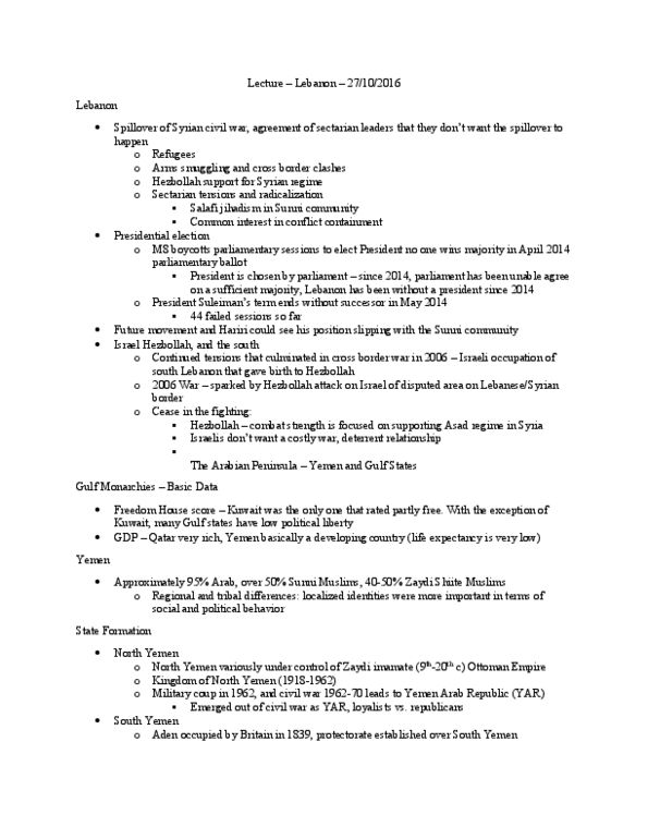 POLI 340 Lecture Notes - Lecture 12: Future Movement, Political Parties In Yemen, Salafi Jihadism thumbnail