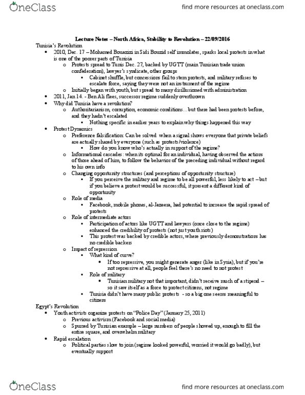 POLI 340 Lecture Notes - Lecture 5: United Nations Security Council Resolution 1973, Mohamed Bouazizi, Arab League thumbnail