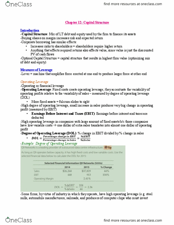 BU393 Chapter Notes - Chapter 12: Cash Flow, Merton Miller, Agency Cost thumbnail