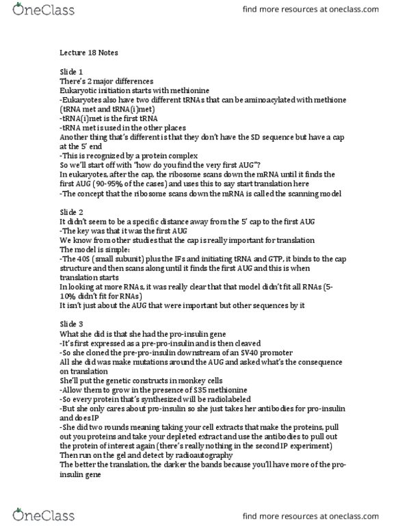 MCDB 427 Lecture Notes - Lecture 18: Insulin, Consensus Sequence, Hela thumbnail