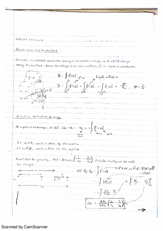 PHYS 2020 Lecture 11: Gauss' Law and Conductors, and Electric Potential Energy thumbnail