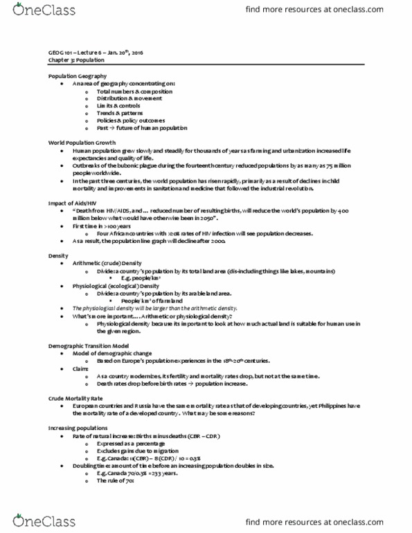 GEOG101 Lecture Notes - Lecture 6: Industrial Revolution, Female Education, Demographic Transition thumbnail