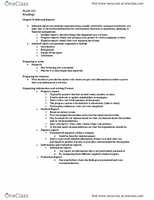 PLAN102 Chapter Notes - Chapter 8-9: Internal Communications thumbnail
