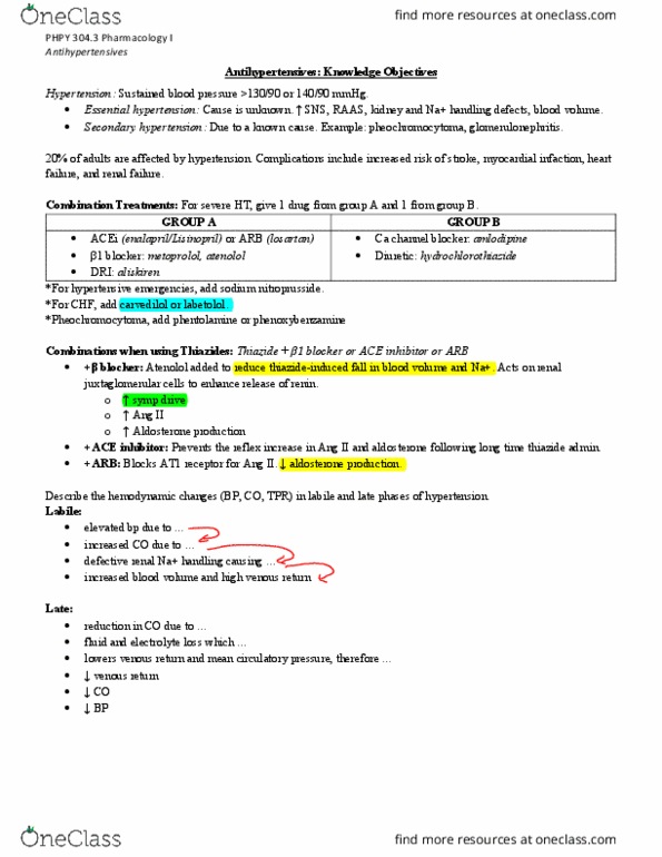 PHPY 304 Lecture Notes - Lecture 8: Secondary Hypertension, Phentolamine, Prazosin thumbnail