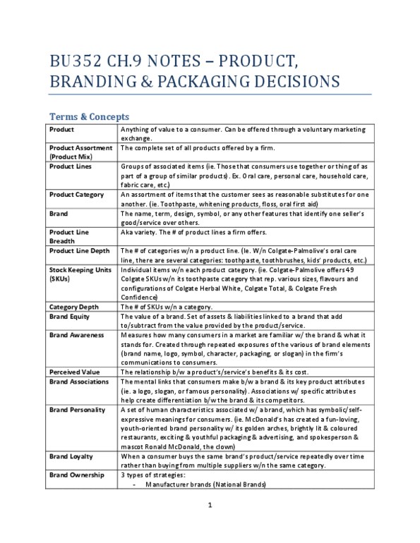 BU352 Chapter Notes - Chapter 9: Preempt, Cadbury, Procter & Gamble thumbnail