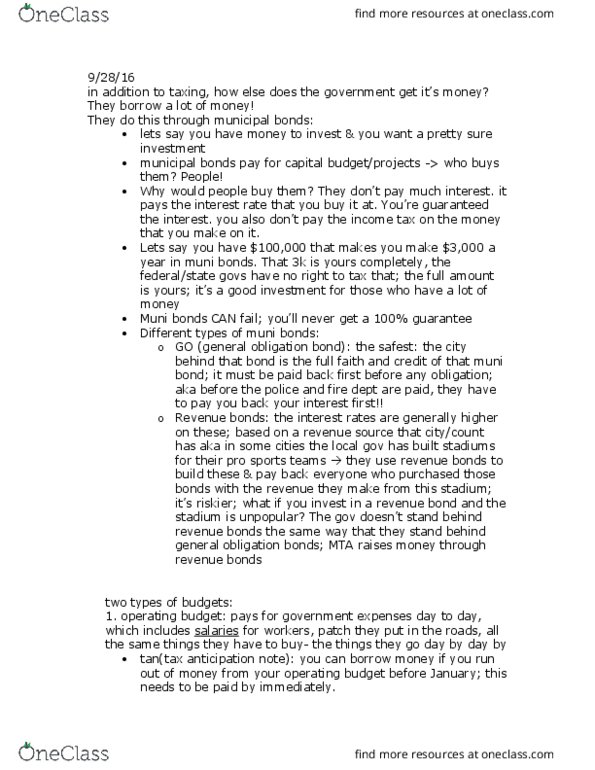 POL 327 Lecture Notes - Lecture 8: General Obligation Bond, Revenue Bond, Vietnam War thumbnail