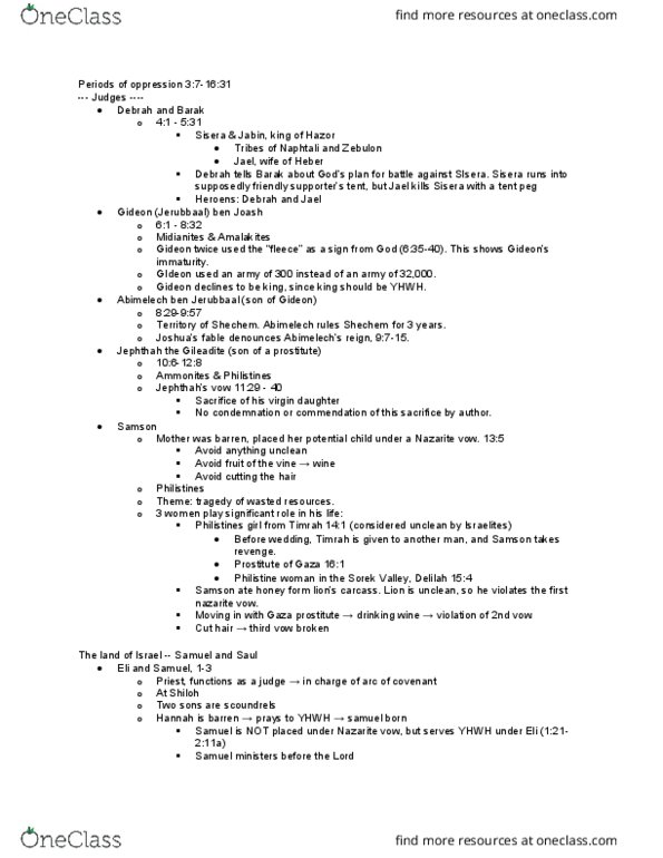 REL 1310 Lecture Notes - Lecture 10: 3 Women, Deuteronomist, Tent Peg thumbnail