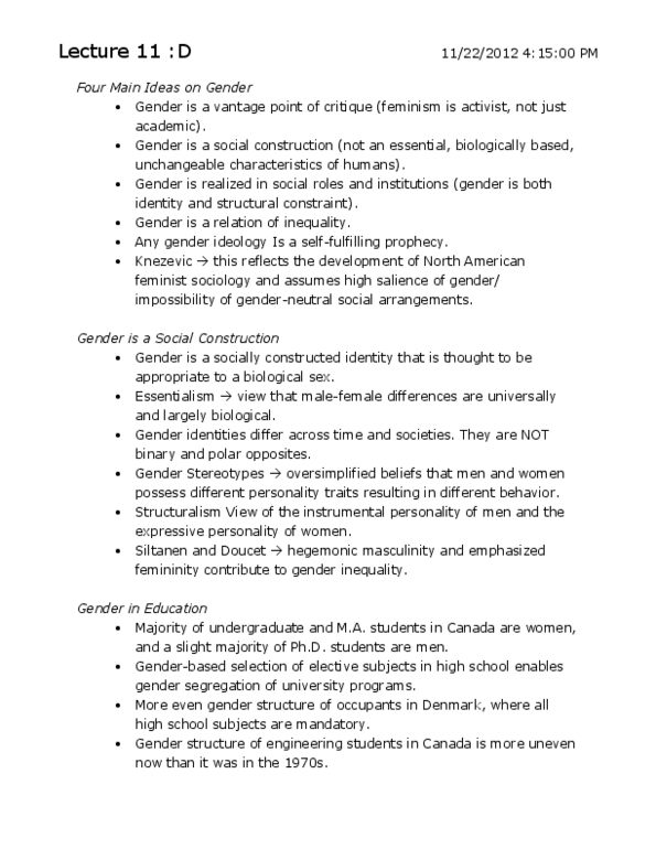 SOCA01H3 Lecture Notes - Lecture 11: Double Burden, Precarious Work, Hegemonic Masculinity thumbnail
