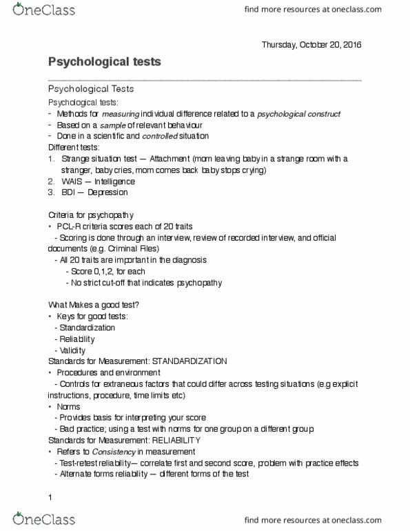 PSYC 1000 Lecture Notes - Lecture 5: Psychopathy, Job Performance, Construct Validity thumbnail