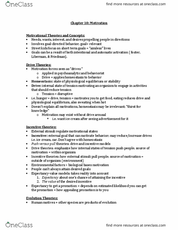 PSY100Y5 Lecture Notes - Lecture 10: Natural Selection, Projective Test, Palatability thumbnail