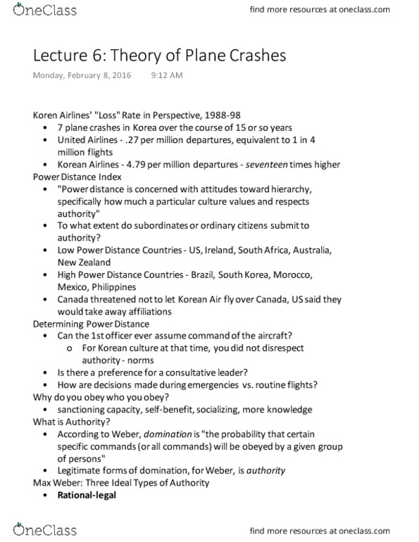 SOCIOL 1 Lecture Notes - Lecture 6: Traditional Authority, Patrimonialism, Korean Air thumbnail