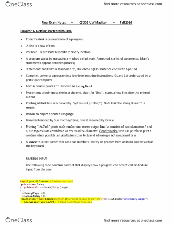 COMP SCI 302 Chapter Notes - Chapter 1: Semicolon, Newline, Sun Microsystems thumbnail