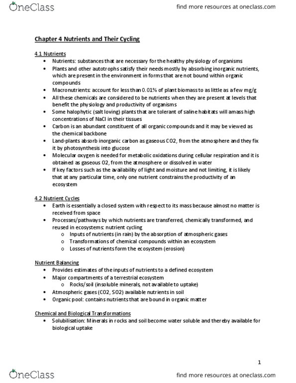 BIOL 2101 Chapter Notes - Chapter 4: Cellular Respiration, Sodium Chloride, Leghemoglobin thumbnail