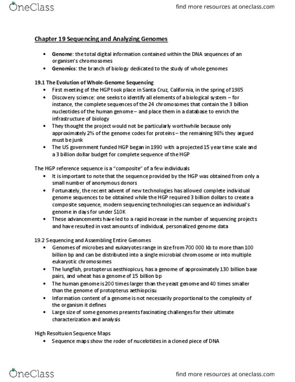 BIOL 2111 Chapter Notes - Chapter 19: Discovery Science, Chromosome, Exon thumbnail