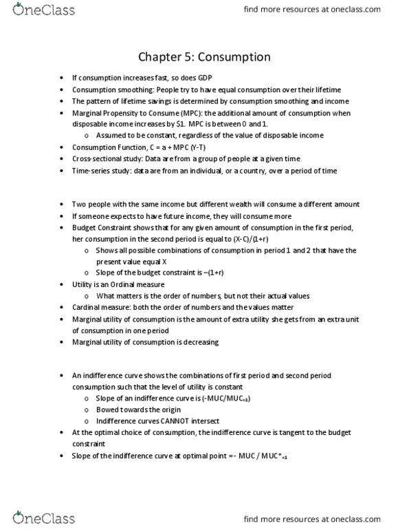 EC250 Chapter Notes - Chapter 5: Budget Constraint, Time Preference, Marginal Utility thumbnail