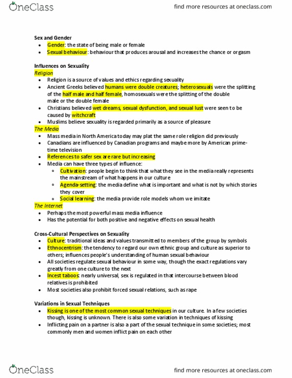 Psychology 2075 Chapter Notes - Chapter 1: Premarital Sex, Anal Sex, Sexual Dysfunction thumbnail