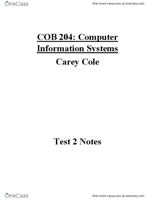 COB 204 Study Guide - Fall 2016, Midterm - Hypertext Transfer Protocol ...