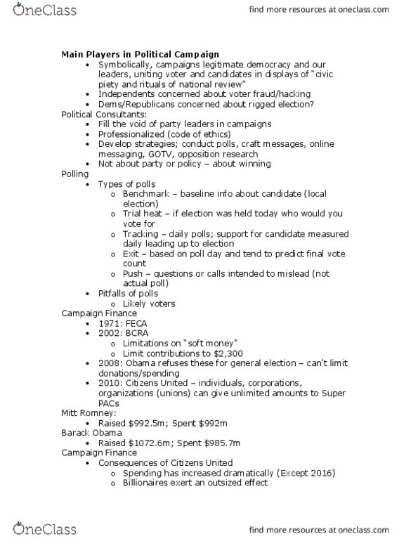 POSC340 Lecture Notes - Lecture 16: Negativity Bias, Get Out The Vote, Political Action Committee thumbnail