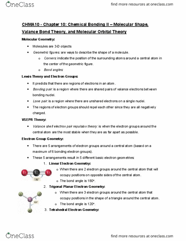 CHMA10H3 Chapter Notes - Chapter 10: Linear Combination, Covalent Bond, Linear Combination Of Atomic Orbitals thumbnail