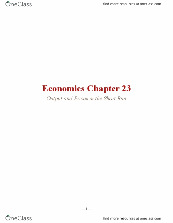 ECON 110 Chapter Notes - Chapter 23: Aggregate Supply, Aggregate Demand, Autonomous Consumption thumbnail