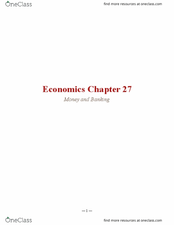 ECON 110 Chapter Notes - Chapter 27: Fiat Money, Commercial Bank, Cheque Clearing thumbnail