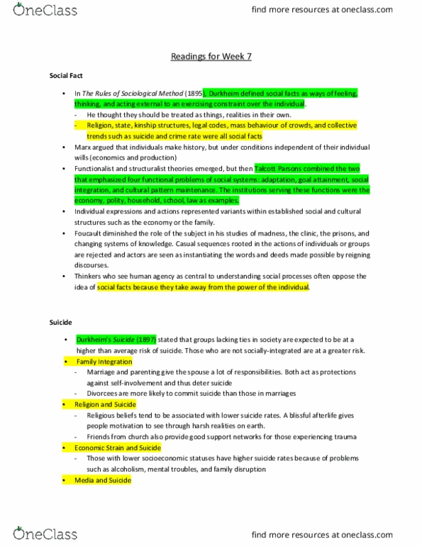 SOCY 122 Chapter Notes - Chapter 7: Talcott Parsons, Émile Durkheim, Anomie thumbnail