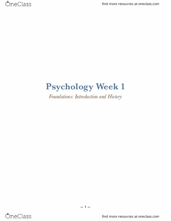 PSYC 100 Lecture Notes - Lecture 1: Wilhelm Wundt, Empiricism, Biopsychosocial Model thumbnail