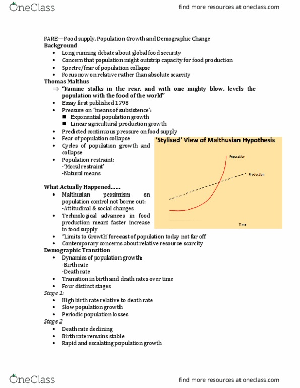 FARE 1300 Lecture Notes - Lecture 6: Thomas Robert Malthus, Food Security thumbnail