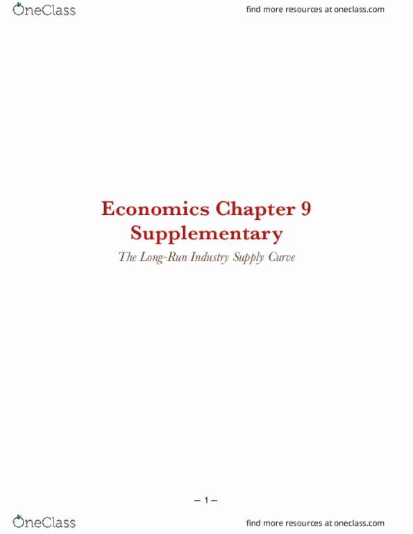 ECON 110 Chapter Notes - Chapter 9: Perfect Competition thumbnail