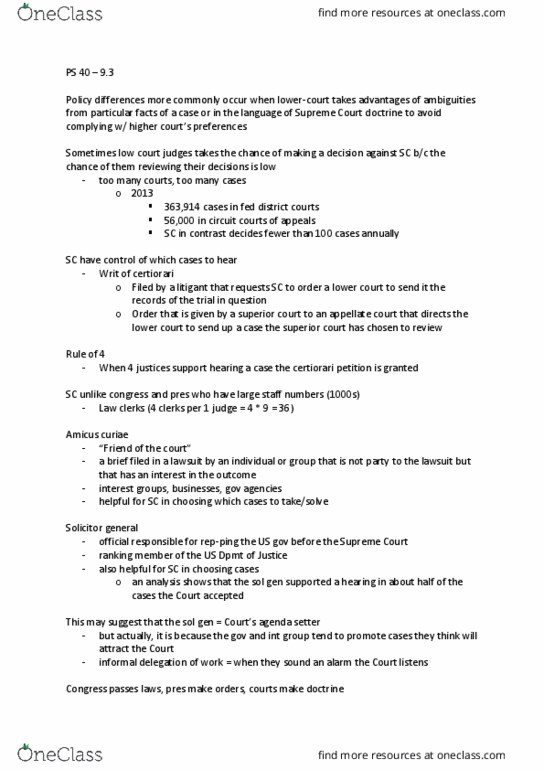 POL SCI 40 Chapter Notes - Chapter 9: Amicus Curiae, Precedent thumbnail