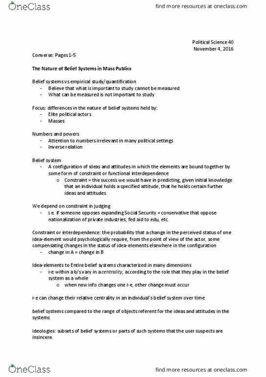 POL SCI 40 Chapter Notes - Chapter 1: Inverse Relation, Belief thumbnail