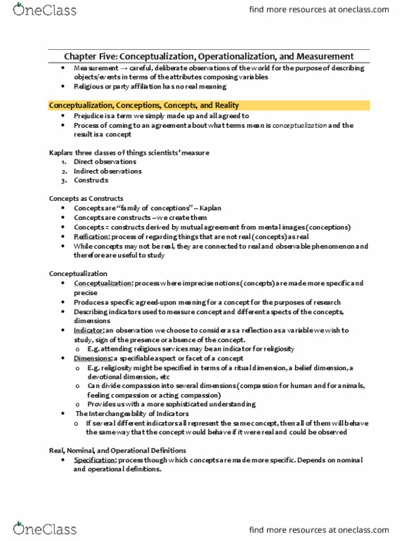 SOC200H1 Chapter Notes - Chapter 5: Stipulative Definition, Operationalization, Collectively Exhaustive Events thumbnail