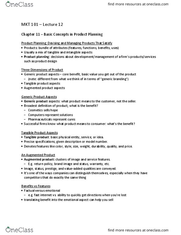 MKT 101 Lecture Notes - Lecture 12: Generic Brand, Life Insurance, Duracell thumbnail