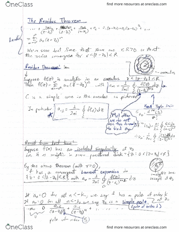 MAT290H1 Lecture Notes - Lecture 22: Residue Theorem, Curve thumbnail